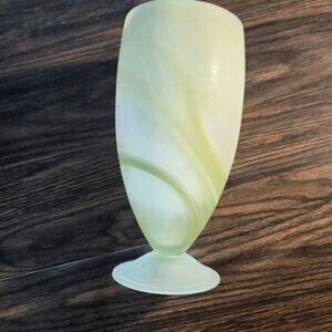 Contemporary/Modern Vintage Art Glass Frosted & Green Swirl Pedestal Vase